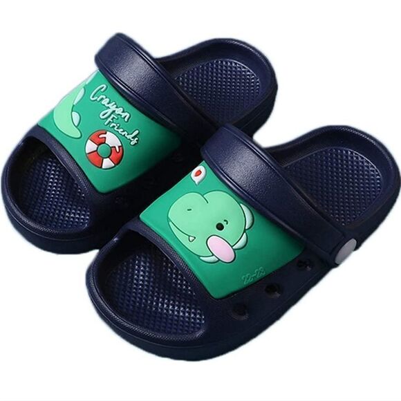 NWT Navy Dinosaur Kids Open Toe Clogs/ Slides Size 5-5.5 - Picture 1 of 4